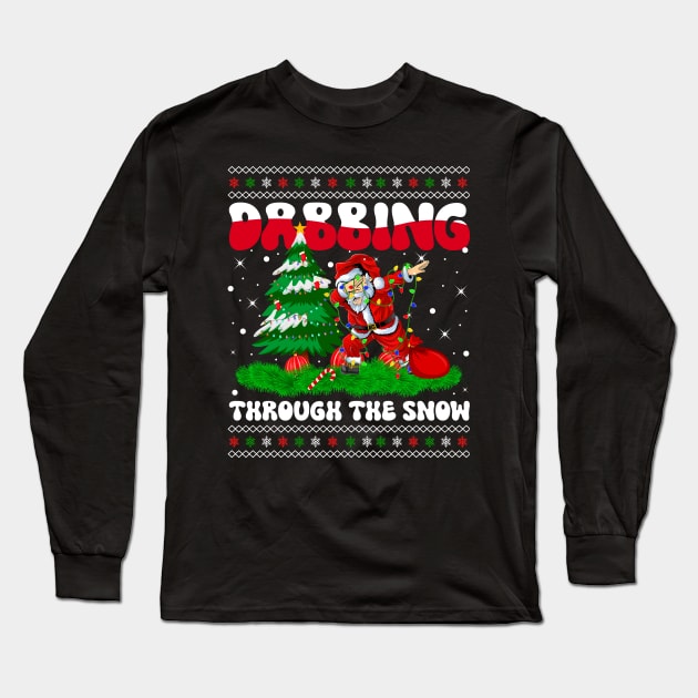 Dabbing Through The Snow Santa Christmas Lights Dabbing Santa Long Sleeve T-Shirt by wonderws